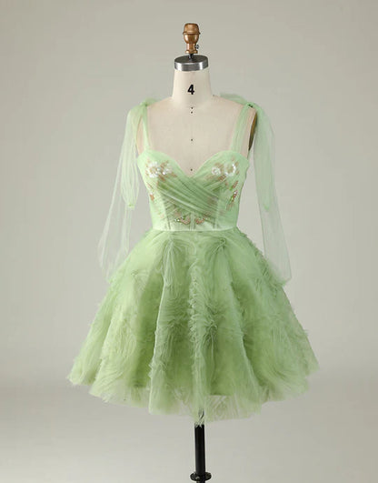 A Line Spaghetti Straps Green Short Homecoming Dress with Beading
