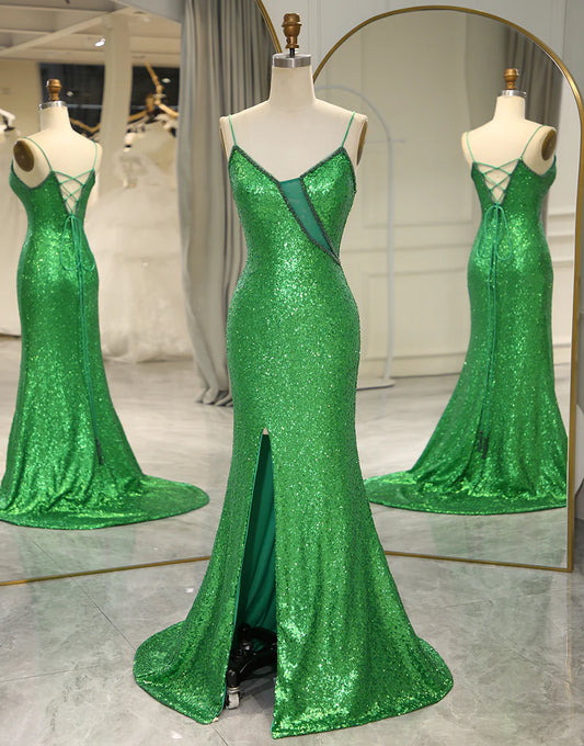 Sequins Long Prom Dress with Split Front