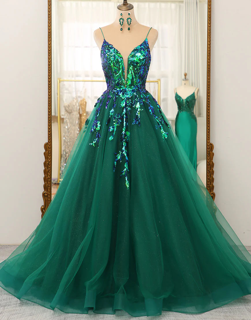 Deep V-Neck Prom Dress With Appliqués