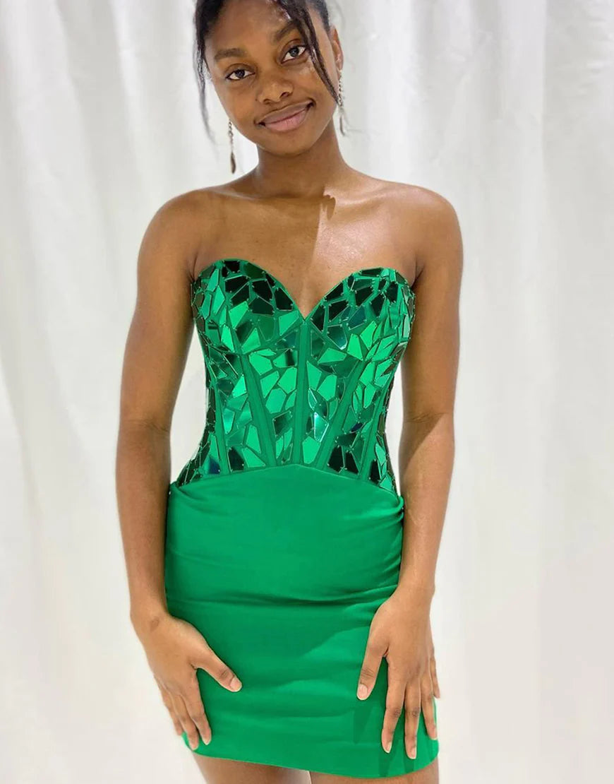 Sparkly Corset Sweetheart Tight Mirror Homecoming Dress