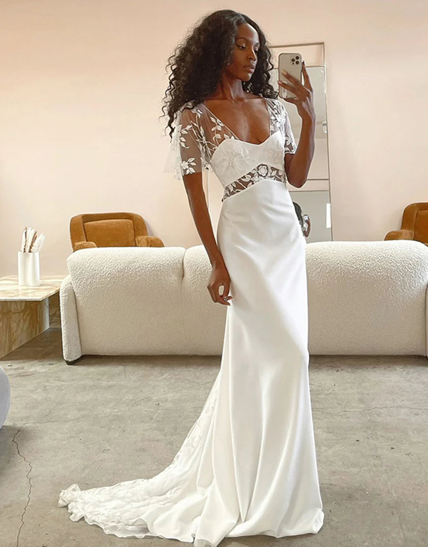 Two Piece Bohemian Wedding Dress with Lace