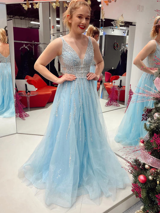 Sparkly A Line Spaghetti Straps Long Prom Dress