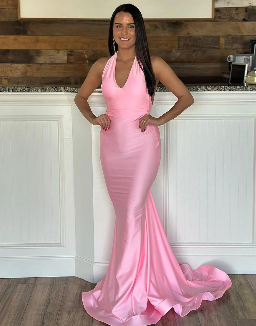 Mermaid Halter Neck Backless Long Prom Dress