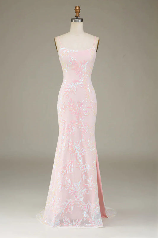 Mermaid Pink Long Prom Dress with Appliques With Slit