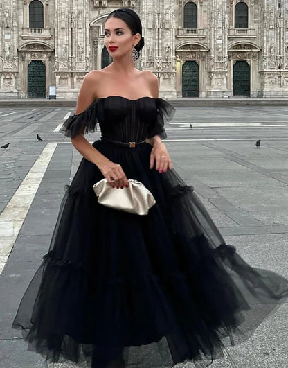 Off the Shoulder A Line Tulle Homecoming Dress