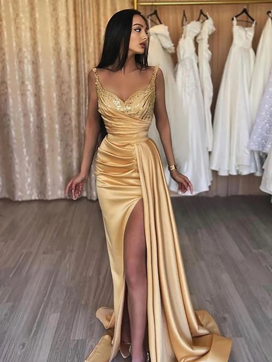 Sparkly Satin Sleeveless Long Prom Dress