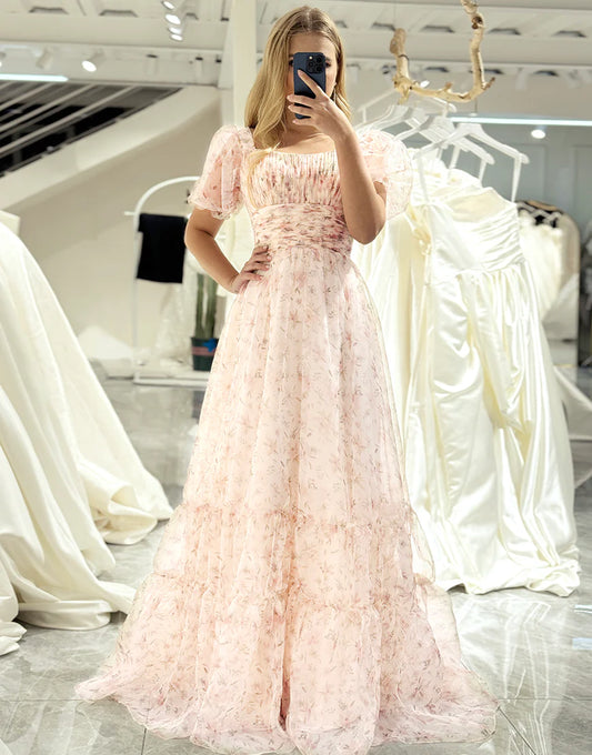A Line Square Neck Long Prom Dress