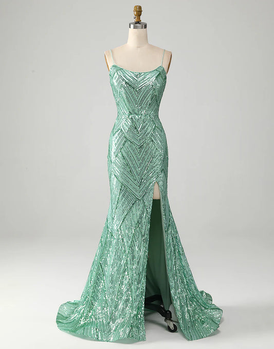 Mermaid Spaghetti Strap Long Prom Dress With Slit