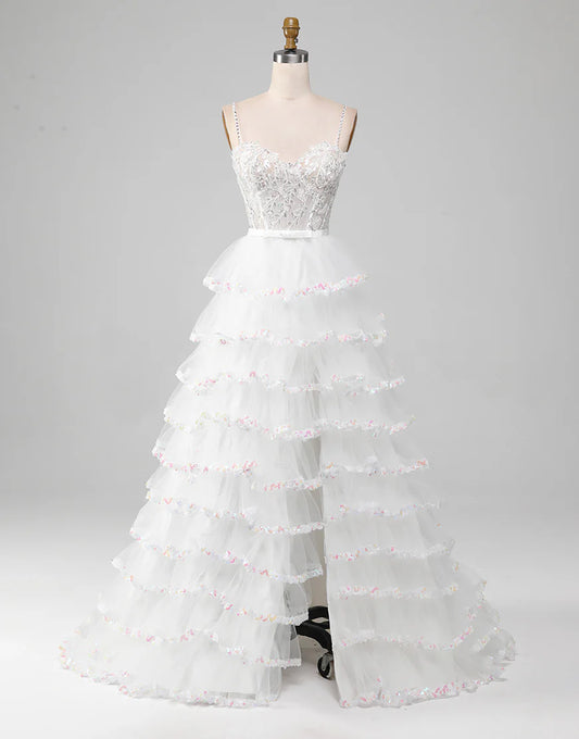 A-Line Lace Long Prom Dress with Slit