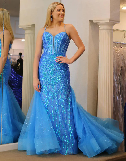Mermaid Sequin Lace Sweetheart Long Prom Dress