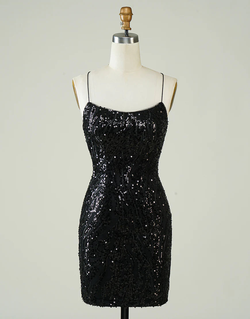 Sequins Spaghetti Straps Tight Homecoming Dress