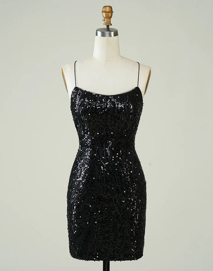 Sequins Spaghetti Straps Tight Homecoming Dress