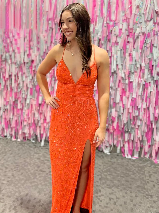 Sheath Halter Sparkly Long Prom Dress With Slit