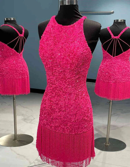 Halter Pink Homecoming Dress with Tassel