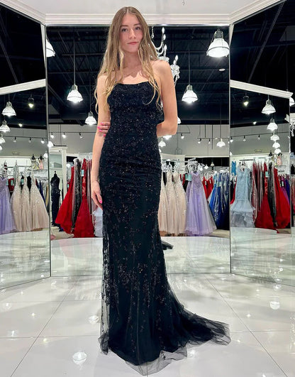 Mermaid Tulle Scoop Neck Long Prom Dress With Appliques