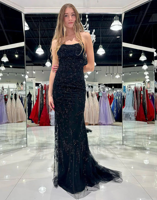 Mermaid Tulle Scoop Neck Long Prom Dress With Appliques