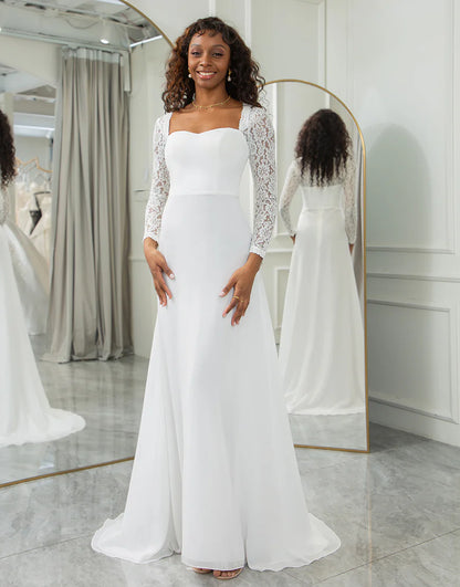 Long Sleeves Long Bridal Dress With Lace