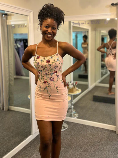 Spaghetti Straps Bodycon Homecoming Dress With Beading