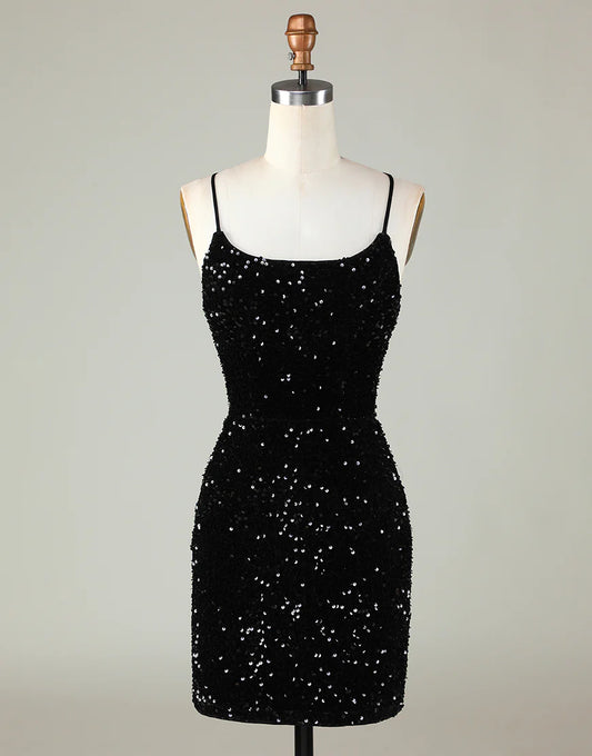 Spaghetti Straps Sequin Homecoming Dress With Criss Cross Back