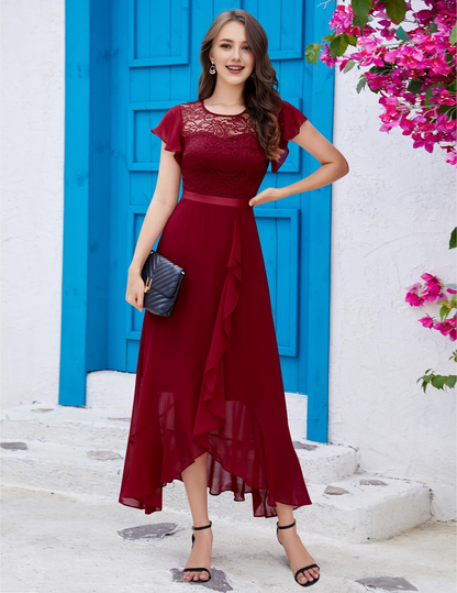 Formal Wear Dresses Women Side Fork Elegant Lace Long Simple Retro Prom Dress
