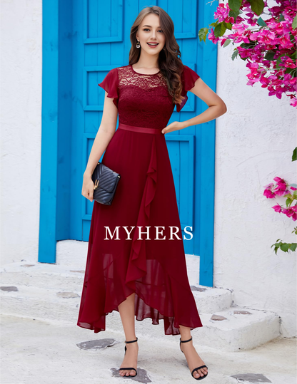 Formal Wear Dresses Women Side Fork Elegant Lace Long Simple Retro Prom Dress