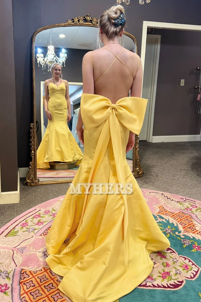 Formal Wear Dresses Wedding Guest Dresses V-Neck Spaghetti Strap Bow-Back Trumpet Long Gown Backless Exquisite Evening Dress