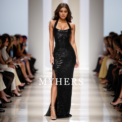Formal Wear Dresses Sequin Sleeveless Boycon Split Floor Length Sparkly Maxi Dress Prom Dress