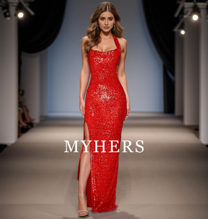 Formal Wear Dresses Sequin Sleeveless Boycon Split Floor Length Sparkly Maxi Dress Prom Dress