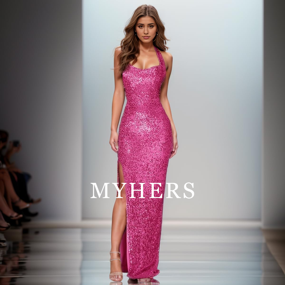 Formal Wear Dresses Sequin Sleeveless Boycon Split Floor Length Sparkly Maxi Dress Prom Dress
