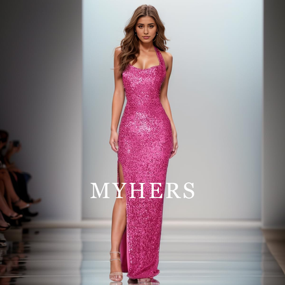 Formal Wear Dresses Sequin Sleeveless Boycon Split Floor Length Sparkly Maxi Dress Prom Dress