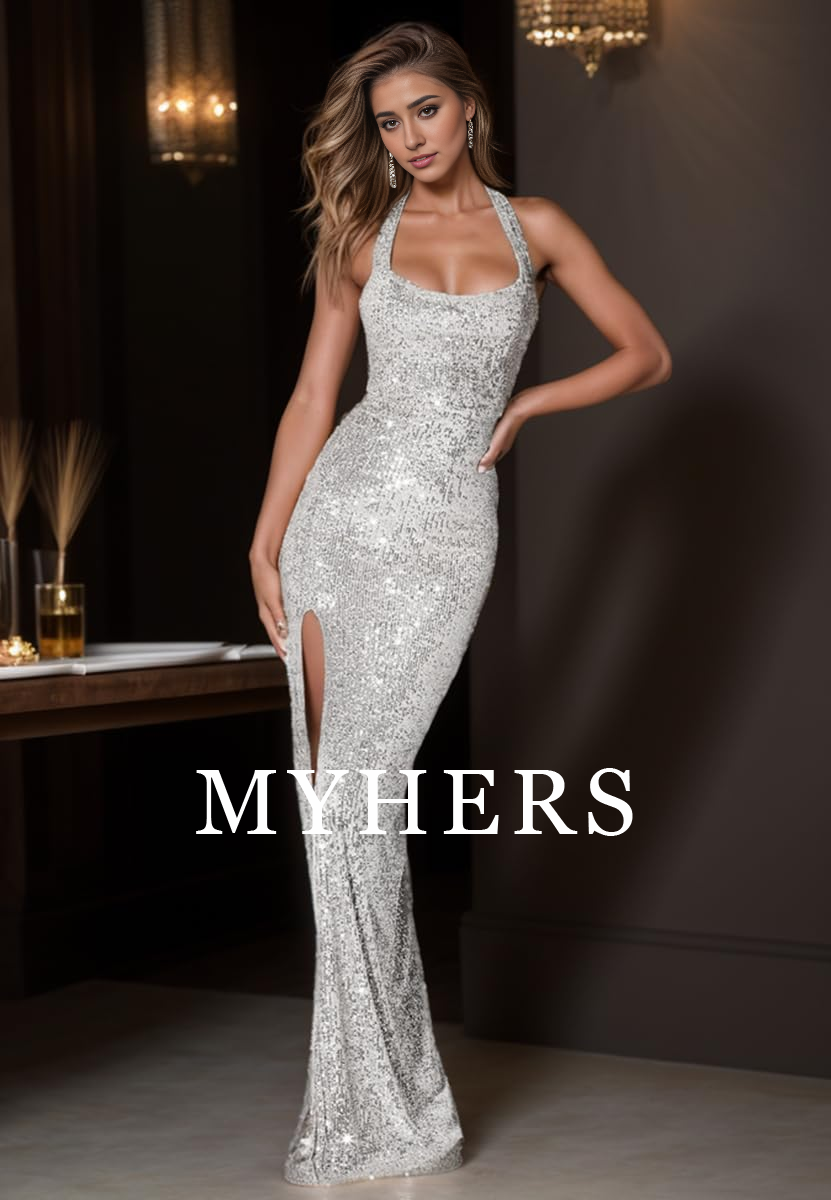 Formal Wear Dresses Sequin Sleeveless Boycon Split Floor Length Sparkly Maxi Dress Prom Dress