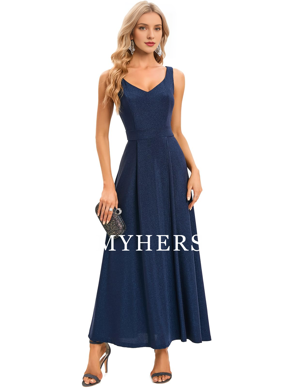 Formal Wear Dresses  Neck Cocktail Slit Dress Evening Party Side Fork Sparkle Long Prom Dress