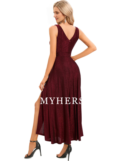 Formal Wear Dresses  Neck Cocktail Slit Dress Evening Party Side Fork Sparkle Long Prom Dress