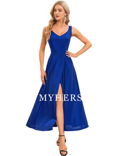 Formal Wear Dresses  Neck Cocktail Slit Dress Evening Party Side Fork Sparkle Long Prom Dress