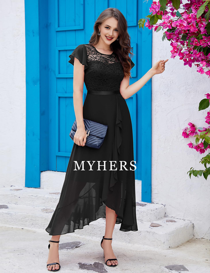 Formal Wear Dresses Women Side Fork Elegant Lace Long Simple Retro Prom Dress