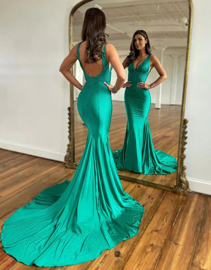 Mermaid Backless Beaded Long Prom Dress