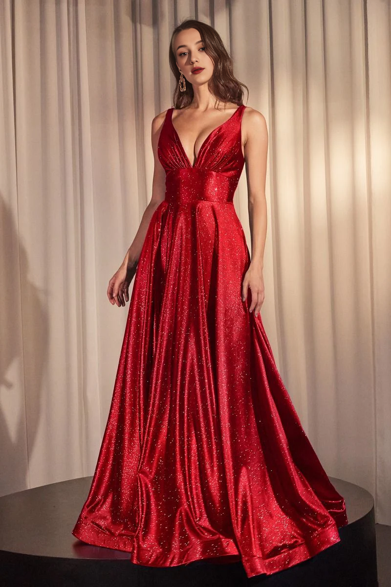 November December Wedding Guest Formal Dress A-Line V-Neckline Sleeveless Floor Length Skirt Glitter Stretch Satin Elegant Formal Unforgettable Impression Prom Dress
