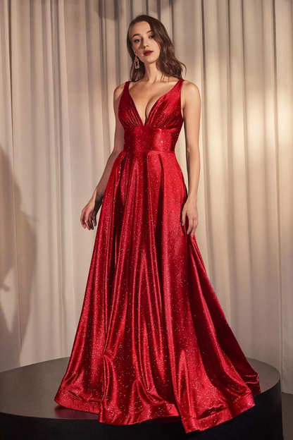 November December Wedding Guest Formal Dress A-Line V-Neckline Sleeveless Floor Length Skirt Glitter Stretch Satin Elegant Formal Unforgettable Impression Prom Dress
