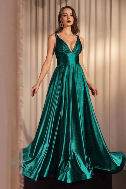 November December Wedding Guest Formal Dress A-Line V-Neckline Sleeveless Floor Length Skirt Glitter Stretch Satin Elegant Formal Unforgettable Impression Prom Dress
