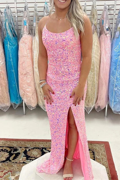 Sequins Long Formal Dress with Lace Up Back