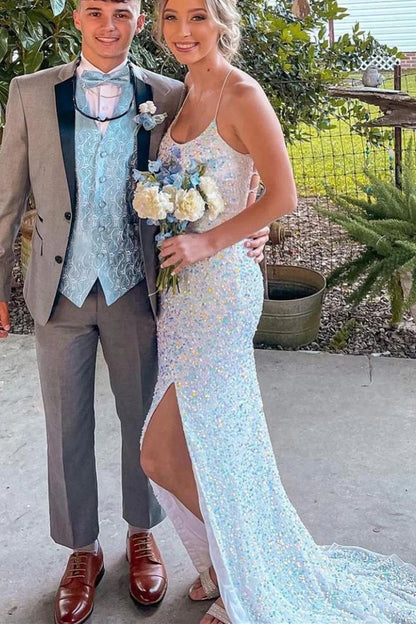 Sequins Long Formal Dress with Lace Up Back