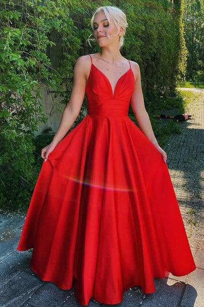 Simple  A-line V-Neck Long Prom Dress