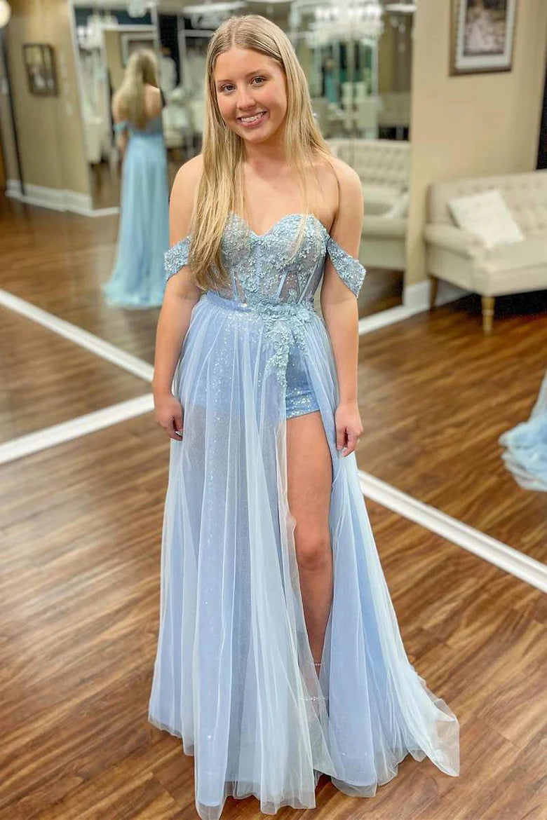 Sequin Off-the-Shoulder Romper with Attached Train