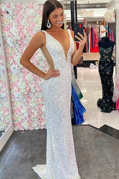 Sequin V-Neck Mermaid Long Formal Dress