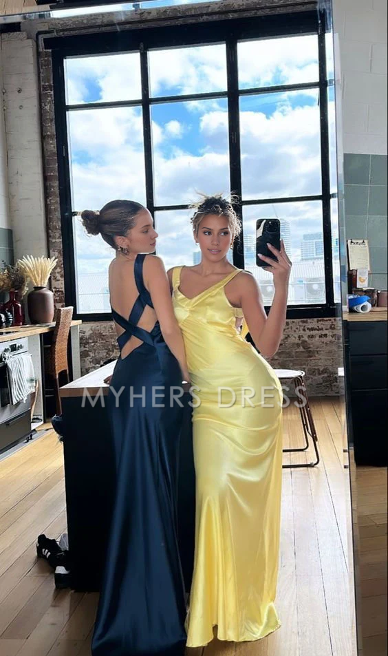 My Hers Prom Dress Satin Mermaid Sheath Sleeveless Backless Elegant Hot Sale Ladies Formal Dress