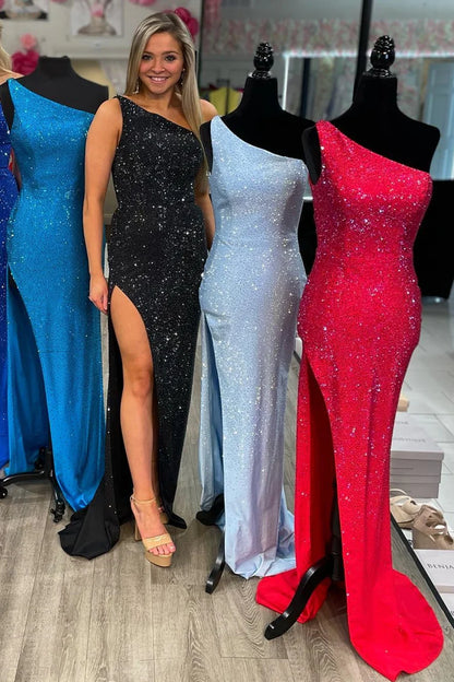 One Shoulder Mermaid Beaded Long Formal Dress