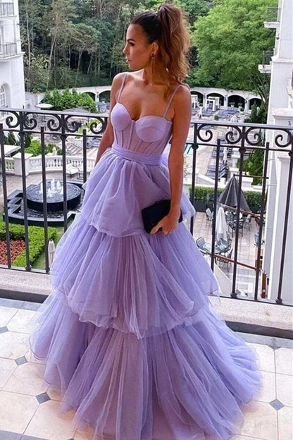 Tiered  Bustier Bow-Back Long Prom Dress