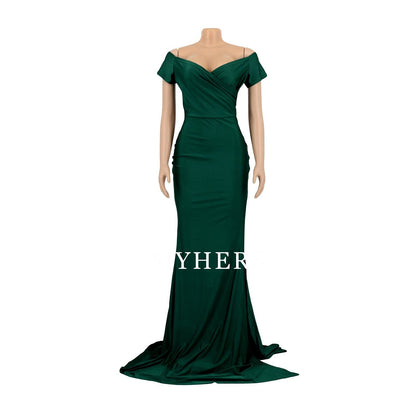Formal Wear Dresses V Neck Sexy Party Maxi Dress Short Sleeve Off Shoulder Wrap Side Split Bodycon Evening Cocktail Dresses Prom Dress