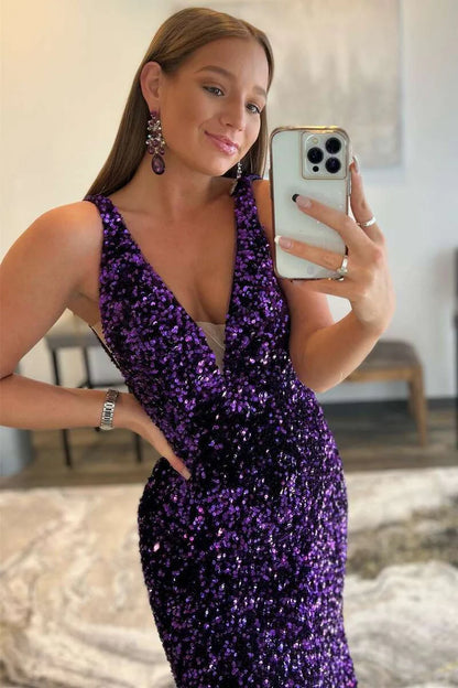 Glitter Plunge  Sequin Trumpet Long Formal Dress