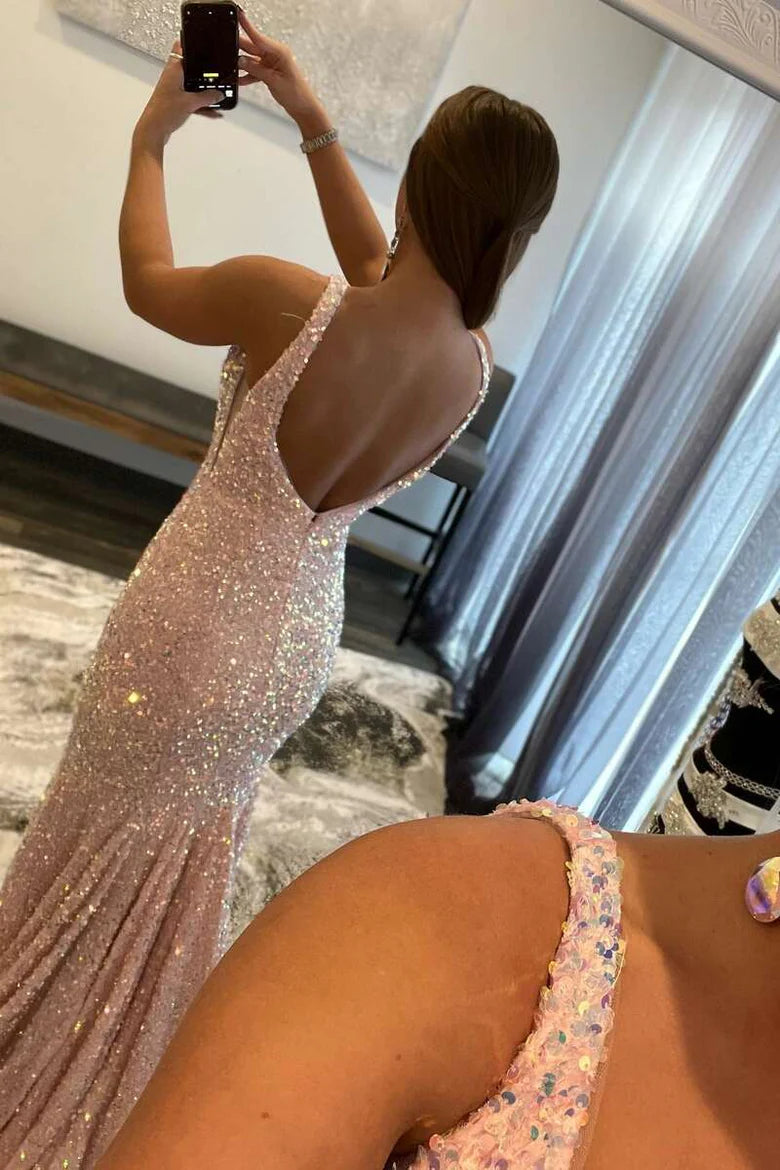 Glitter Plunge  Sequin Trumpet Long Formal Dress